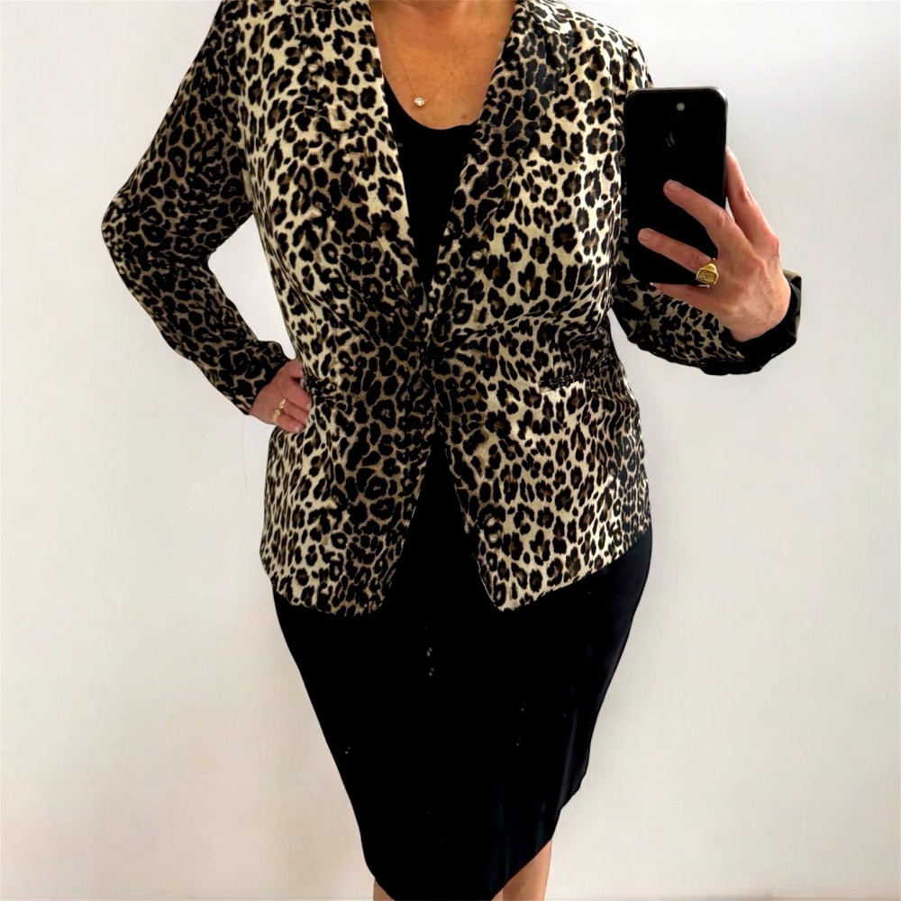 Vince Camuto Leopard-Print Blazer in Black and Tan